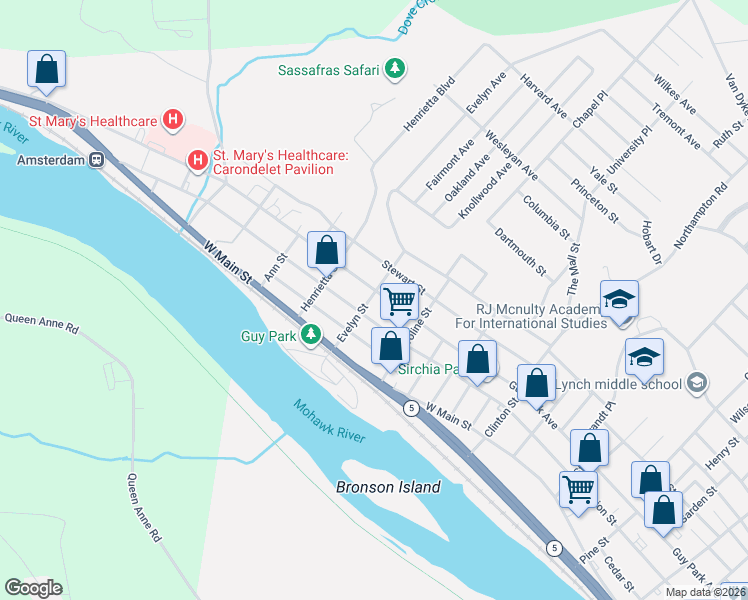 map of restaurants, bars, coffee shops, grocery stores, and more near 290 Guy Park Avenue in Amsterdam