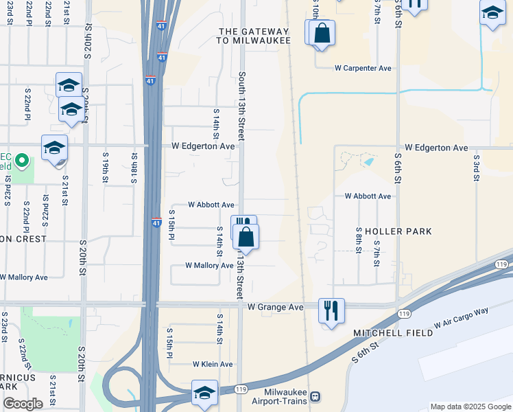 map of restaurants, bars, coffee shops, grocery stores, and more near 5234 South 13th Street in Milwaukee