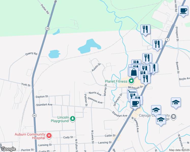 map of restaurants, bars, coffee shops, grocery stores, and more near 316 McIntosh Drive in Auburn
