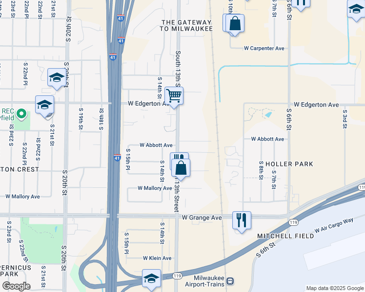 map of restaurants, bars, coffee shops, grocery stores, and more near 5234 South 13th Street in Milwaukee