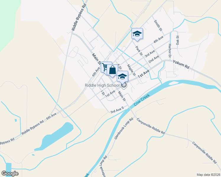 map of restaurants, bars, coffee shops, grocery stores, and more near 135 D Street in Riddle