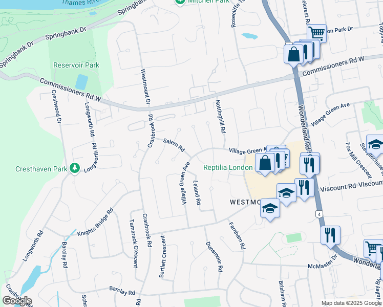 map of restaurants, bars, coffee shops, grocery stores, and more near 124 Salem Road in London