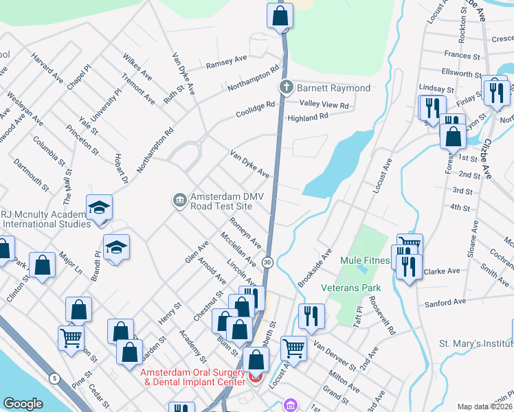 map of restaurants, bars, coffee shops, grocery stores, and more near 8 Summit Avenue in Amsterdam