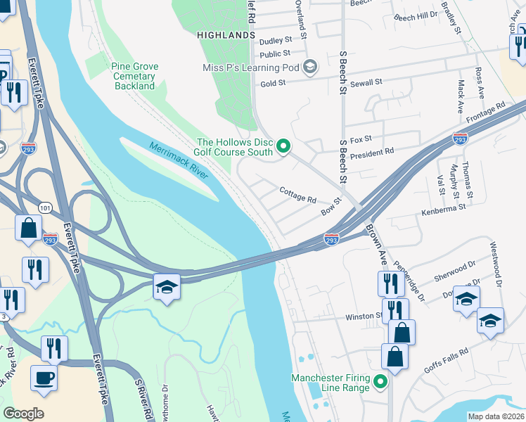 map of restaurants, bars, coffee shops, grocery stores, and more near 4 Cliff Street in Manchester