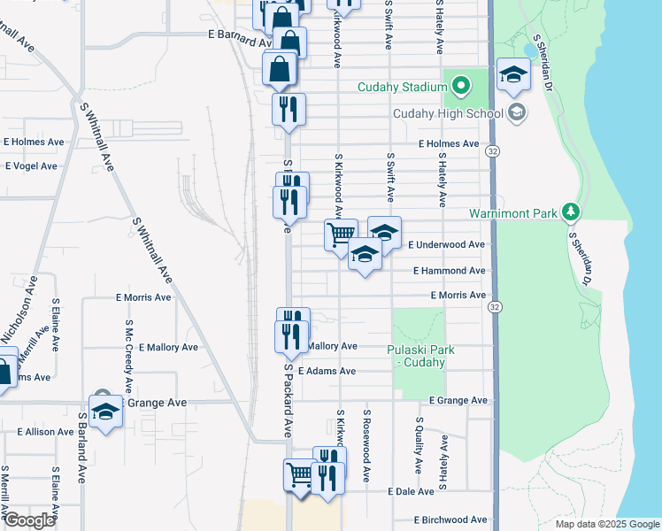 map of restaurants, bars, coffee shops, grocery stores, and more near 3668 East Hammond Avenue in Cudahy