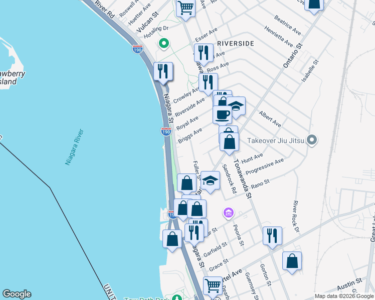 map of restaurants, bars, coffee shops, grocery stores, and more near 80 Fuller St in Buffalo