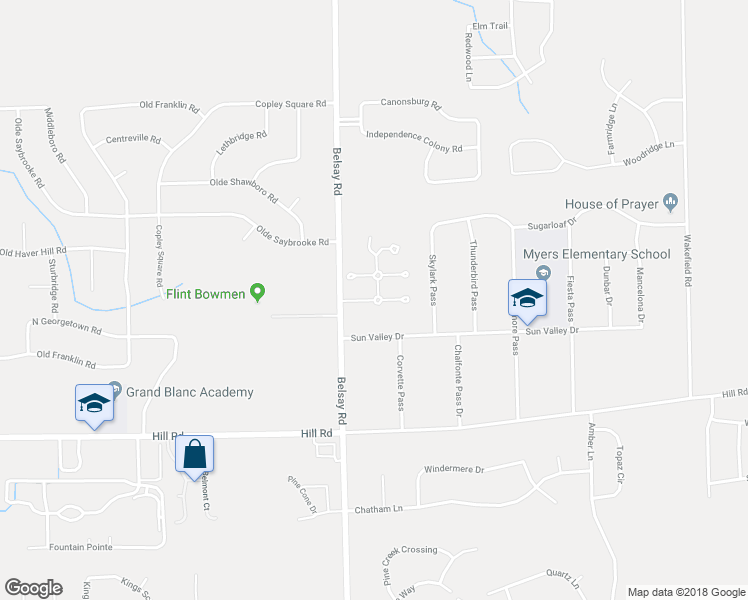 map of restaurants, bars, coffee shops, grocery stores, and more near 5447 Country Club Lane in Grand Blanc