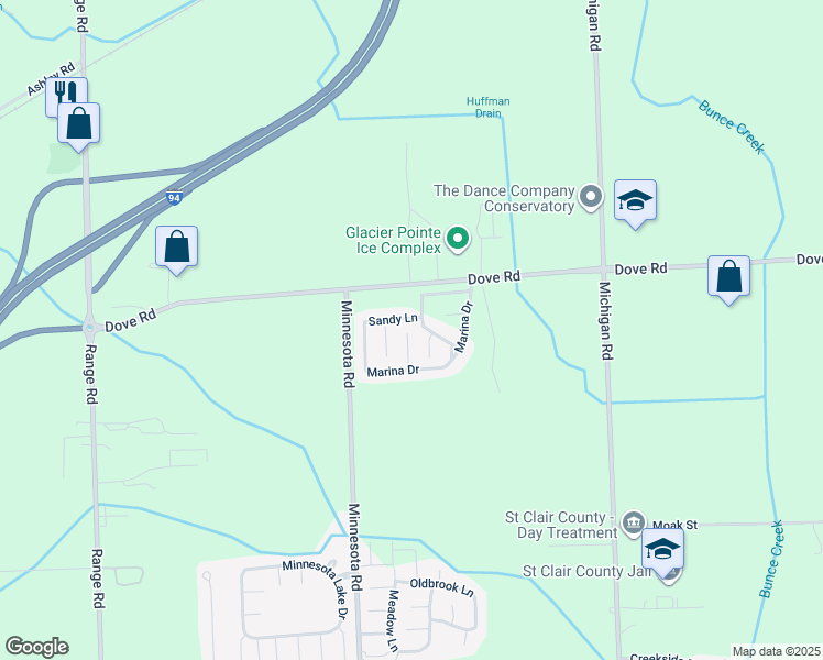 map of restaurants, bars, coffee shops, grocery stores, and more near 4304 Dove Road in Port Huron