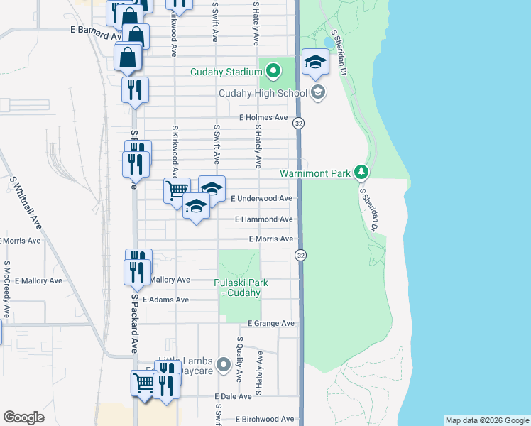 map of restaurants, bars, coffee shops, grocery stores, and more near 3908 East Hammond Avenue in Cudahy