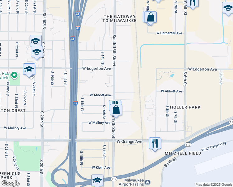 map of restaurants, bars, coffee shops, grocery stores, and more near 5234 South 13th Street in Milwaukee