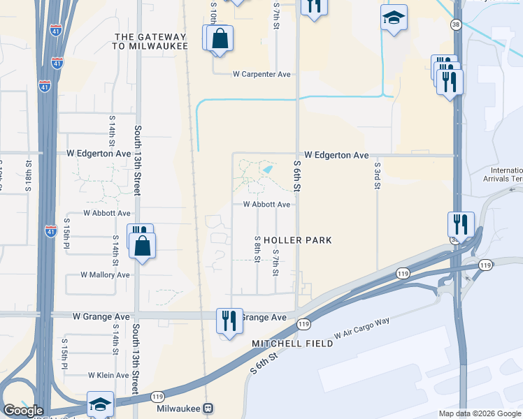 map of restaurants, bars, coffee shops, grocery stores, and more near 707 West Abbott Avenue in Milwaukee