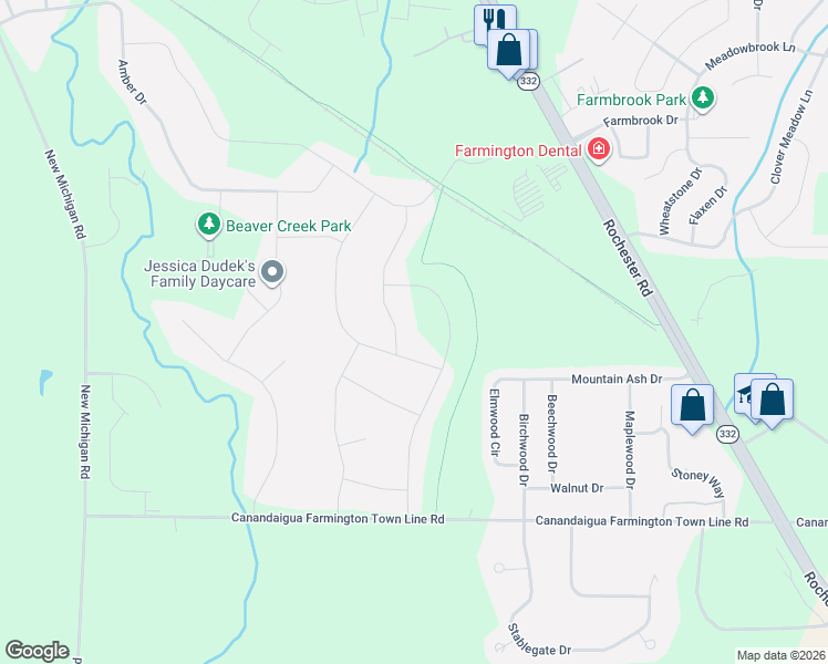 map of restaurants, bars, coffee shops, grocery stores, and more near 1717 Jasper Drive in Farmington