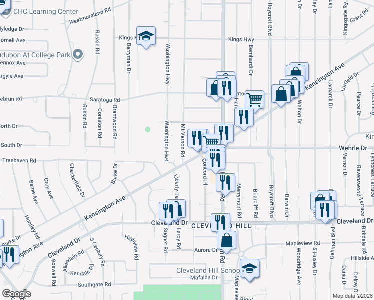 map of restaurants, bars, coffee shops, grocery stores, and more near 510 Mount Vernon Road in Buffalo
