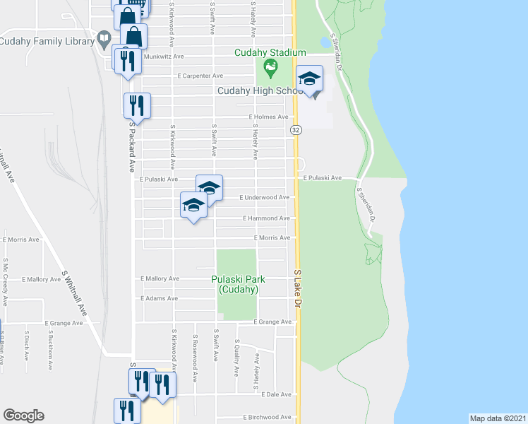 map of restaurants, bars, coffee shops, grocery stores, and more near 3908 East Hammond Avenue in Cudahy