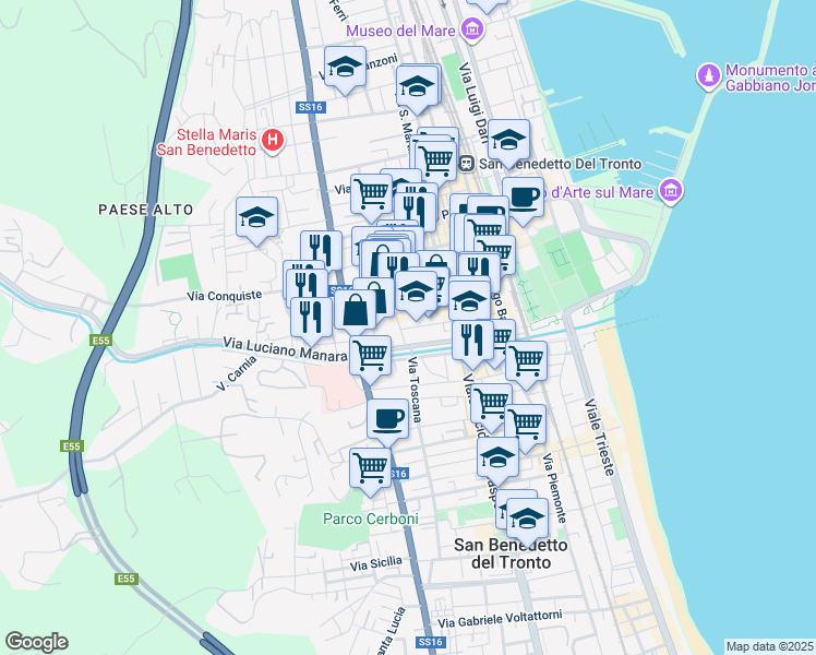 map of restaurants, bars, coffee shops, grocery stores, and more near 1 Via Papa Giovanni XXIII in San Benedetto del Tronto