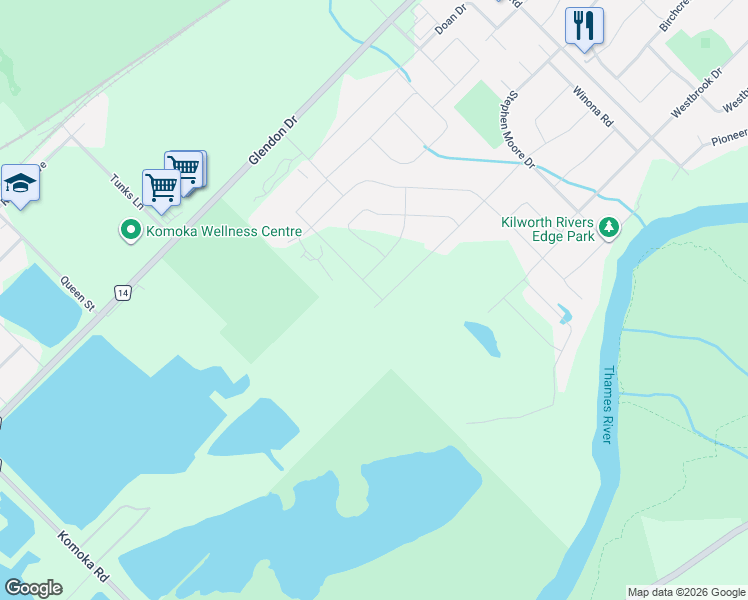 map of restaurants, bars, coffee shops, grocery stores, and more near 101 Allister Drive in Middlesex Centre