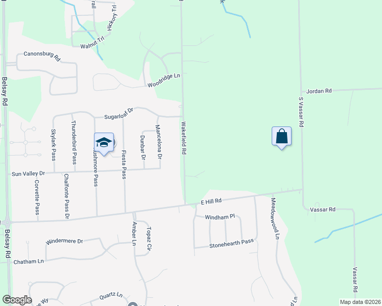 map of restaurants, bars, coffee shops, grocery stores, and more near 5429 Wakefield Road in Grand Blanc