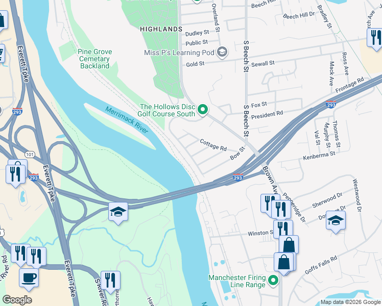 map of restaurants, bars, coffee shops, grocery stores, and more near 4 Cliff Street in Manchester