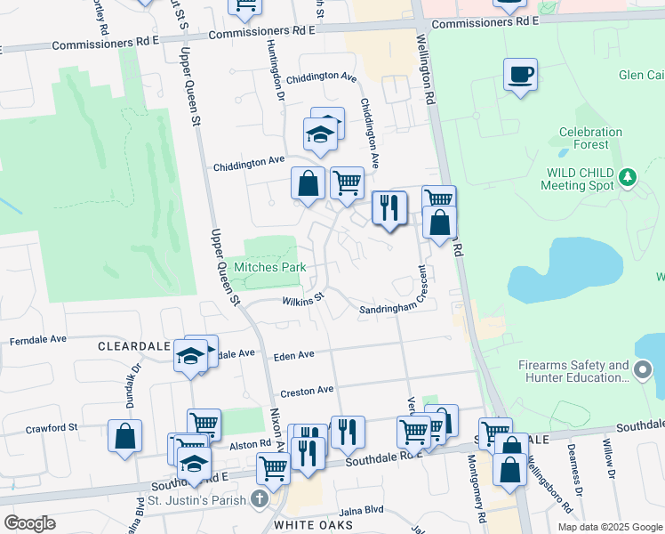 map of restaurants, bars, coffee shops, grocery stores, and more near 457 Wilkins Street in London