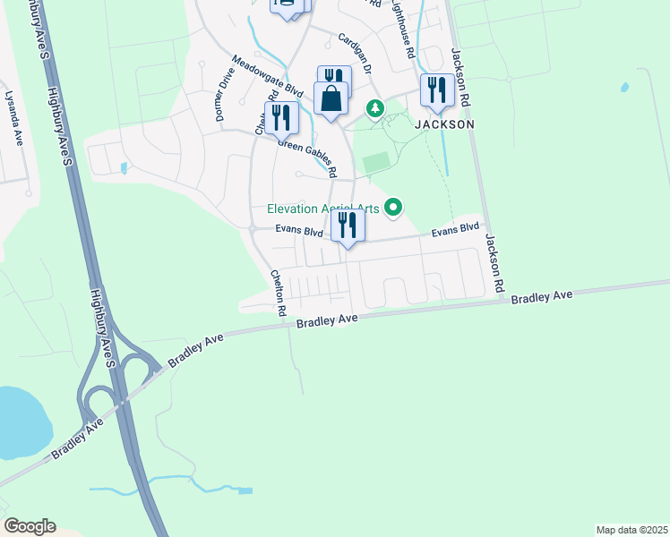 map of restaurants, bars, coffee shops, grocery stores, and more near 3320 Meadowgate Boulevard in London