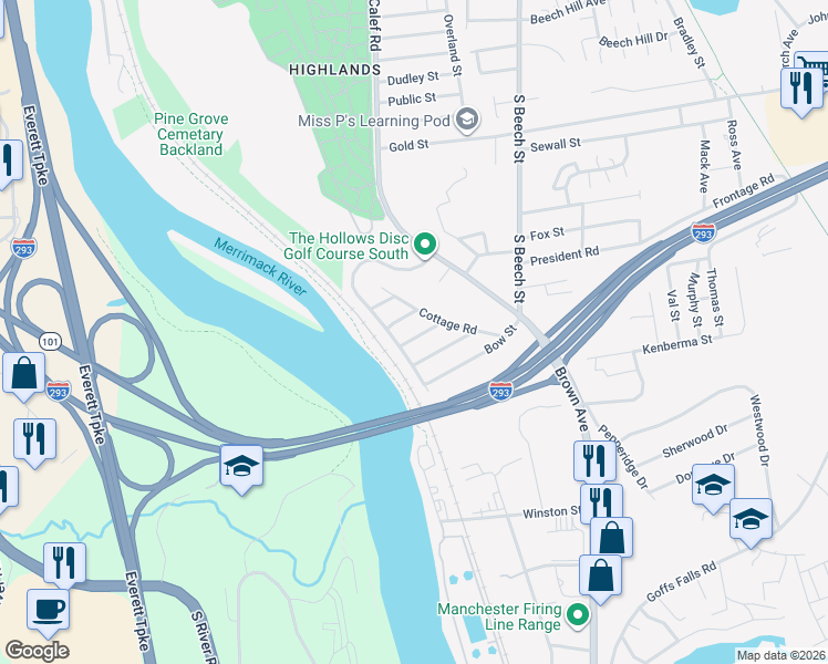 map of restaurants, bars, coffee shops, grocery stores, and more near 4 Cliff Street in Manchester