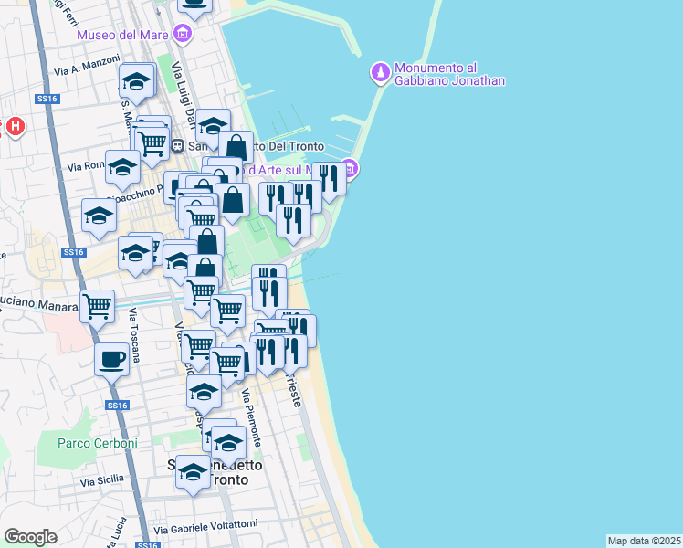 map of restaurants, bars, coffee shops, grocery stores, and more near Viale Tamerici in San Benedetto del Tronto