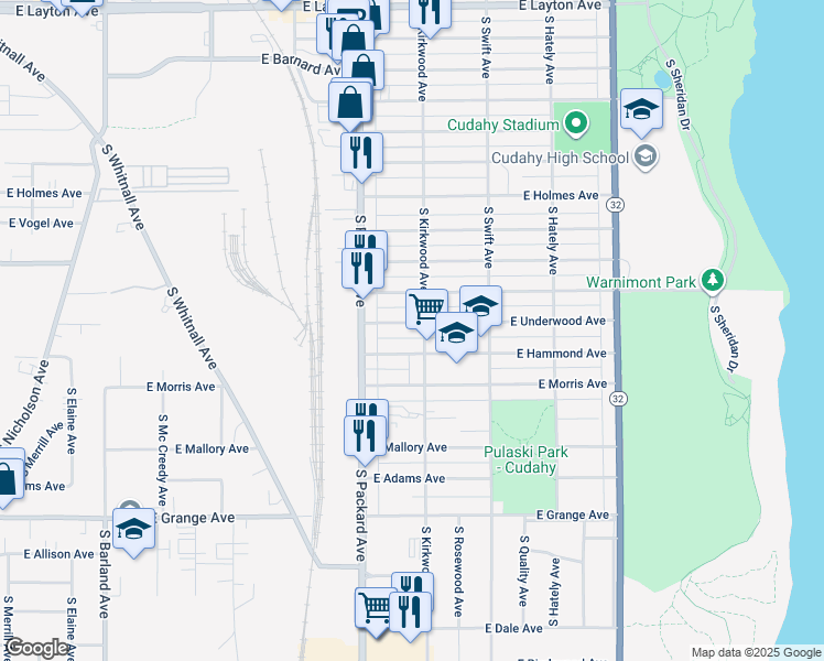 map of restaurants, bars, coffee shops, grocery stores, and more near 3668 East Hammond Avenue in Cudahy
