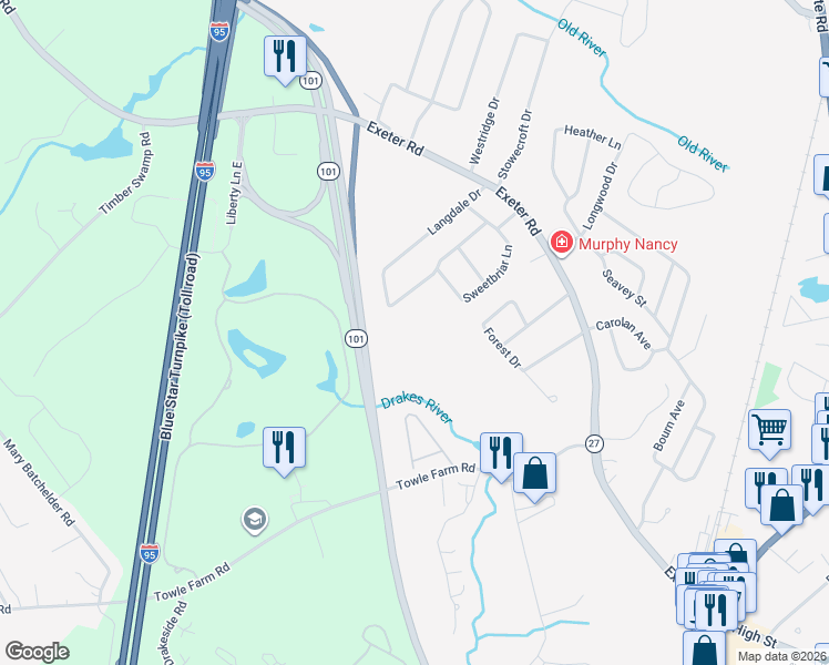 map of restaurants, bars, coffee shops, grocery stores, and more near 17-75 Langdale Drive in Hampton