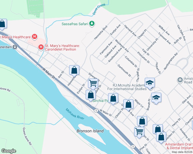 map of restaurants, bars, coffee shops, grocery stores, and more near 279 Guy Park Avenue in Amsterdam