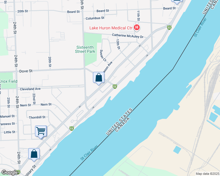 map of restaurants, bars, coffee shops, grocery stores, and more near 2947 Military Street in Port Huron