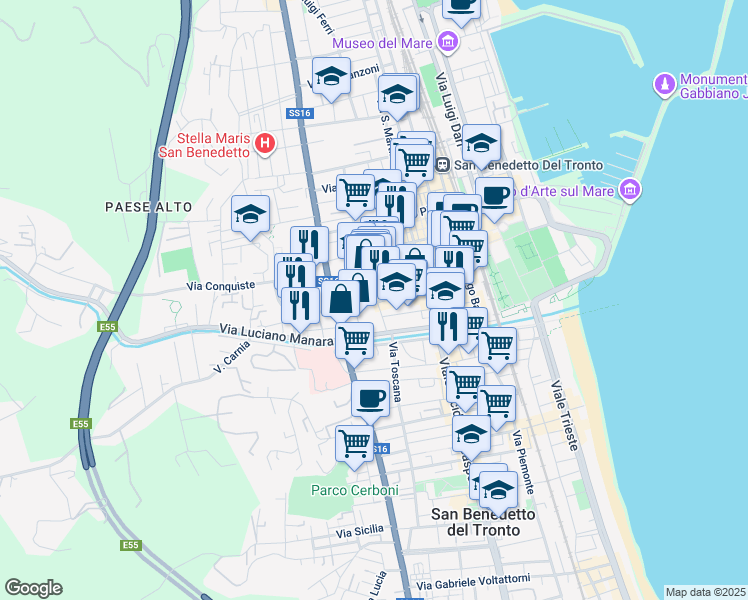 map of restaurants, bars, coffee shops, grocery stores, and more near 1 Via Papa Giovanni XXIII in San Benedetto del Tronto
