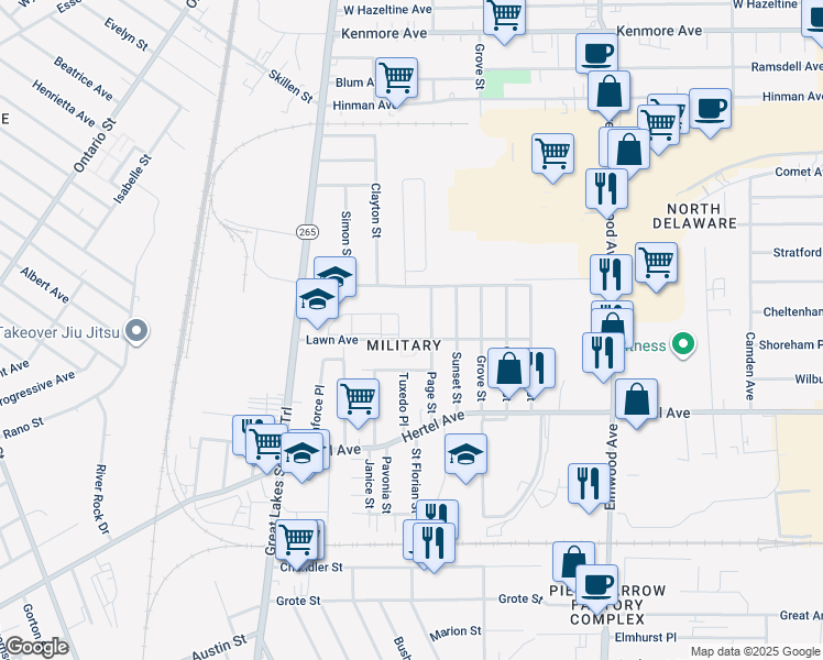 map of restaurants, bars, coffee shops, grocery stores, and more near 138A Lawn Avenue in Buffalo