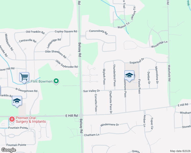 map of restaurants, bars, coffee shops, grocery stores, and more near 5454 Country Club Lane in Grand Blanc