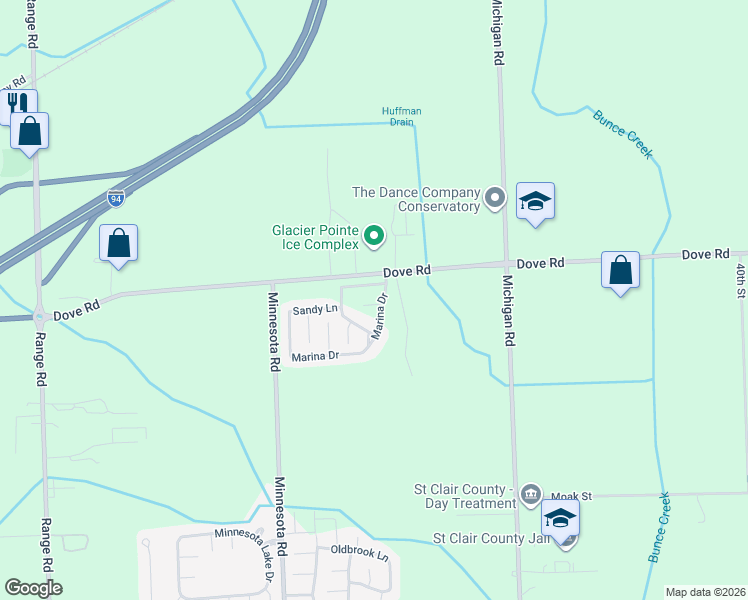 map of restaurants, bars, coffee shops, grocery stores, and more near 4125 Dove Road in Port Huron