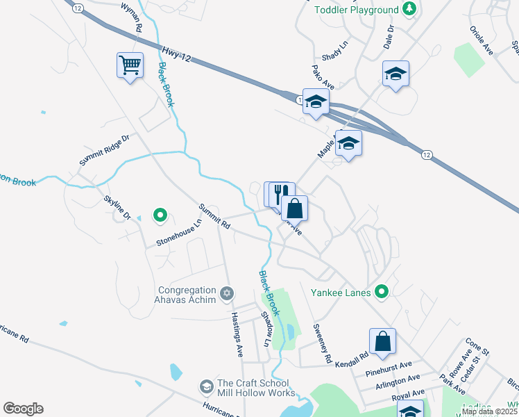map of restaurants, bars, coffee shops, grocery stores, and more near 93 Summit Road in Keene