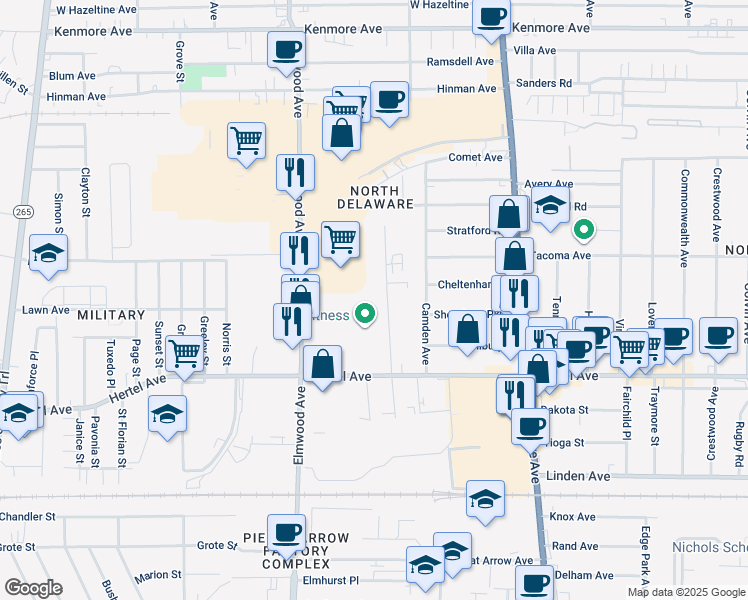 map of restaurants, bars, coffee shops, grocery stores, and more near 84-86 Botsford Pl in Buffalo