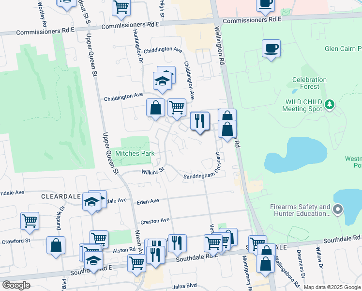 map of restaurants, bars, coffee shops, grocery stores, and more near 501 Wilkins Street in London