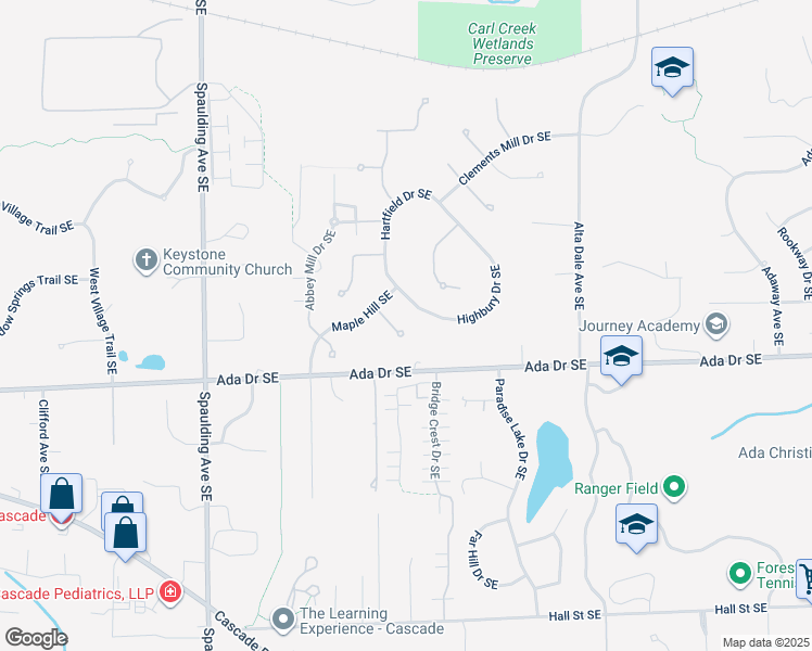 map of restaurants, bars, coffee shops, grocery stores, and more near 5533 Ada Drive Southeast in Ada