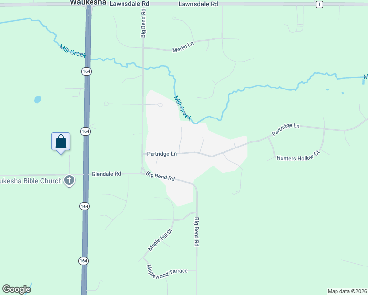 map of restaurants, bars, coffee shops, grocery stores, and more near S52W23559 Partridge Lane in Waukesha