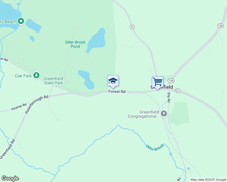 map of restaurants, bars, coffee shops, grocery stores, and more near 860 Forest Road in Greenfield