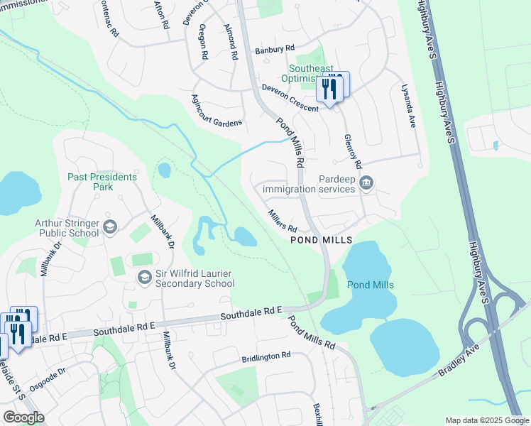 map of restaurants, bars, coffee shops, grocery stores, and more near 67 Millers Road in London