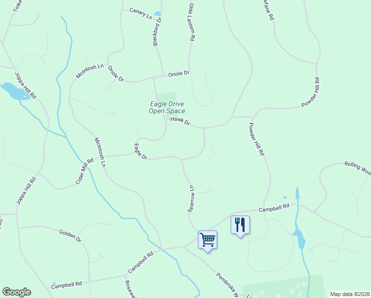 map of restaurants, bars, coffee shops, grocery stores, and more near 11 Hawk Drive in Bedford