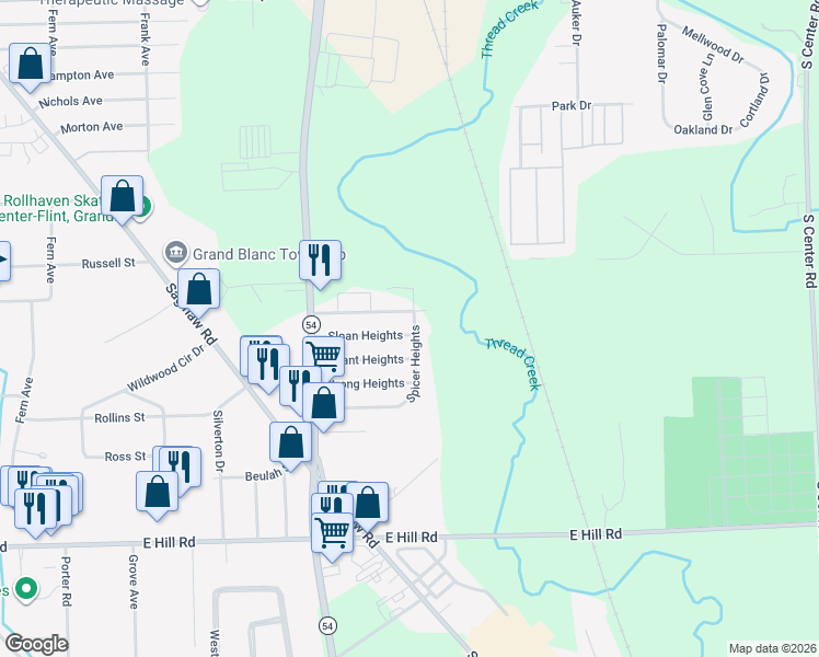 map of restaurants, bars, coffee shops, grocery stores, and more near 3097 Sloan Heights in Flint