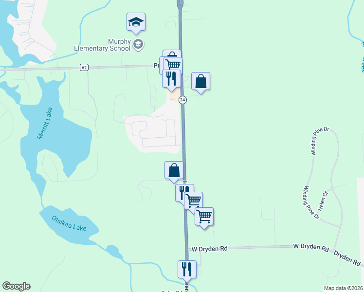 map of restaurants, bars, coffee shops, grocery stores, and more near 3660 Club Drive in Metamora