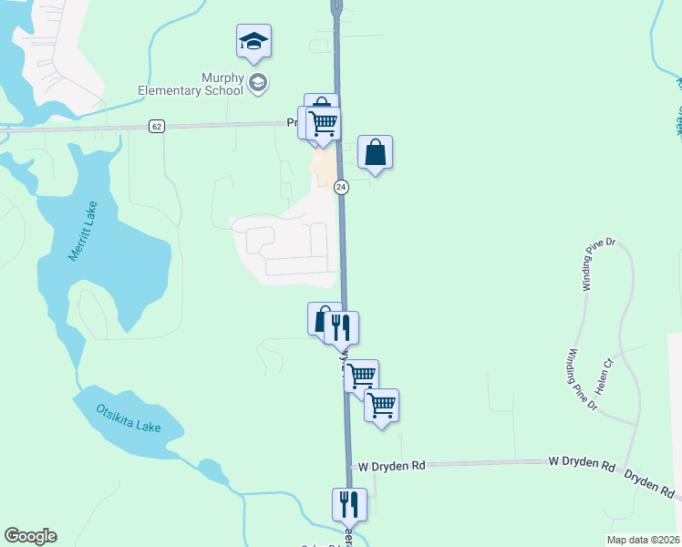 map of restaurants, bars, coffee shops, grocery stores, and more near 3660 Club Drive in Metamora