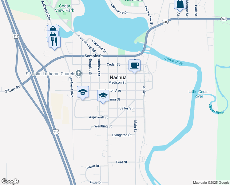 map of restaurants, bars, coffee shops, grocery stores, and more near 300-398 Lexington Avenue in Nashua