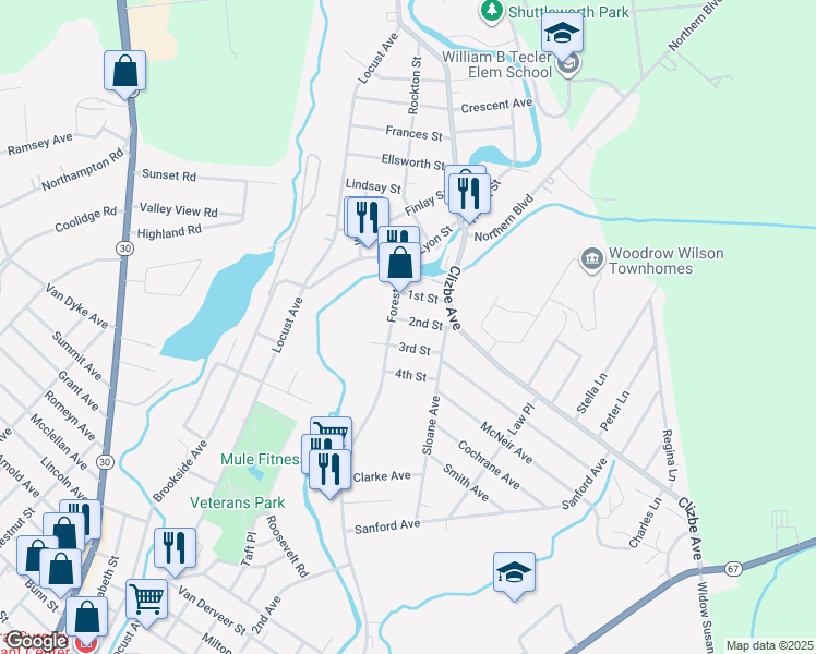 map of restaurants, bars, coffee shops, grocery stores, and more near 353-355 Forest Avenue in Amsterdam