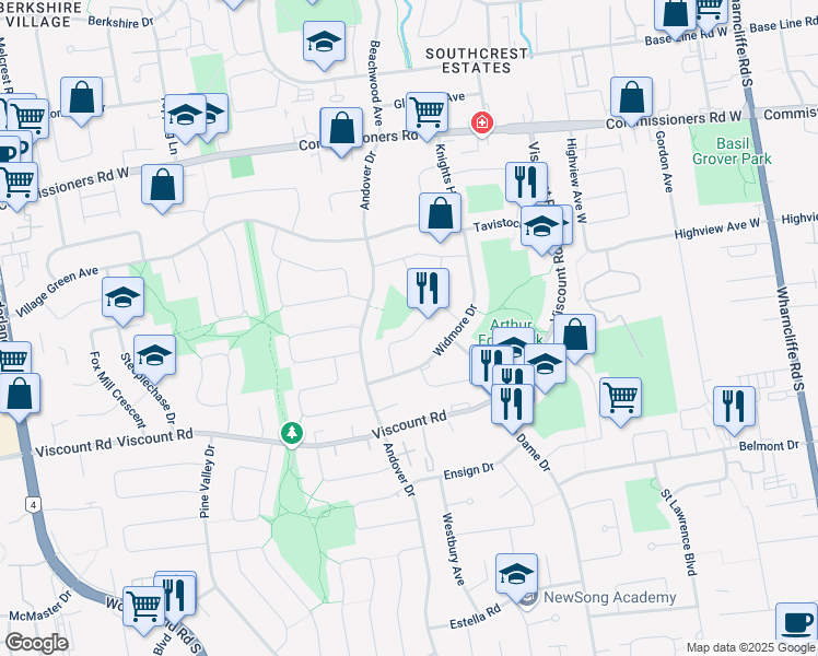 map of restaurants, bars, coffee shops, grocery stores, and more near 695 Butler Avenue in London