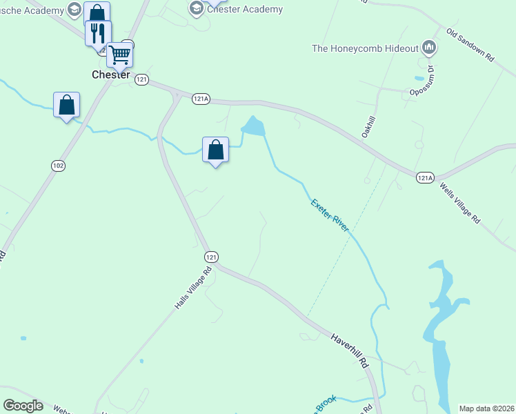 map of restaurants, bars, coffee shops, grocery stores, and more near 181 Haverhill Road in Chester