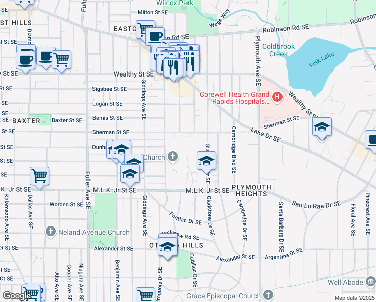 map of restaurants, bars, coffee shops, grocery stores, and more near 701 Clark Crossing Southeast in Grand Rapids